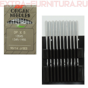 Иглы Organ для прямострочных машин с толстой колбой (DP*5/90 SES) ПШМ № 90 SES, уп.10шт.