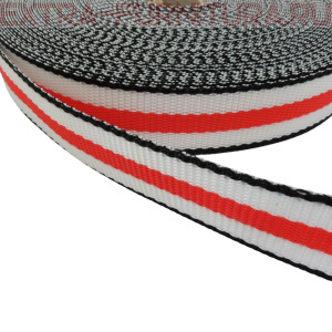 Стропа трехцветная, шир.30мм, цв. черный/белый/красный, уп.25м, пл. 17 гр/м