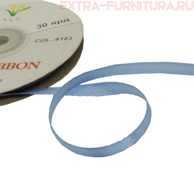 Лента атласная  6 мм  цв.183 голубой рул. 27,42м